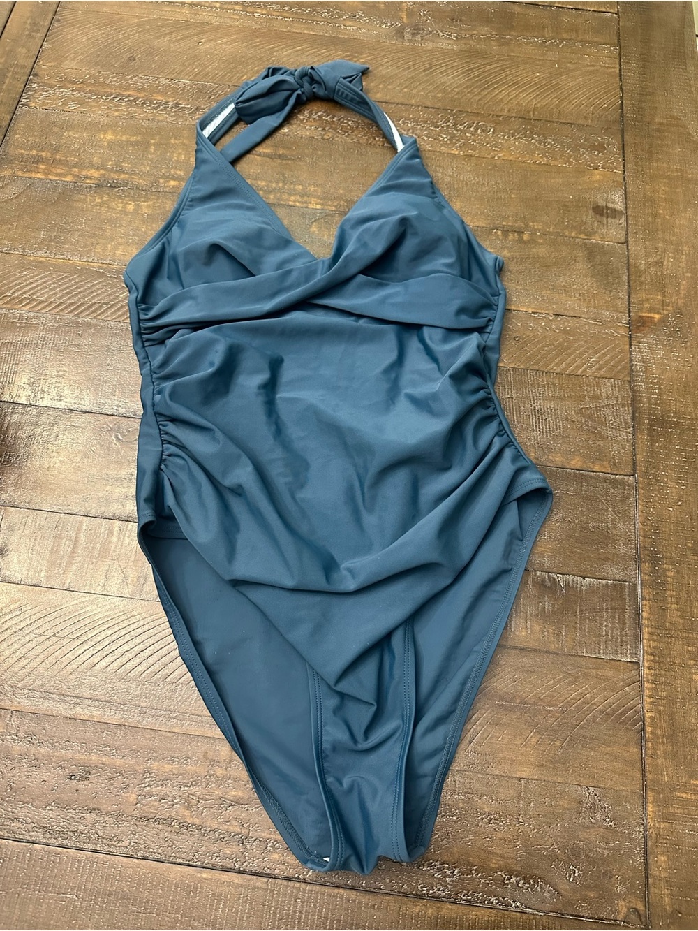Source Unknown Halter One-Piece Swimsuit in Slate Blue